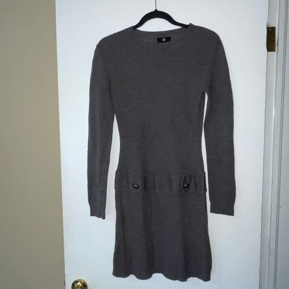 IZ Byer Charcoal Gray Cable Knit‎ Sweater Mini Dress Women's Size M